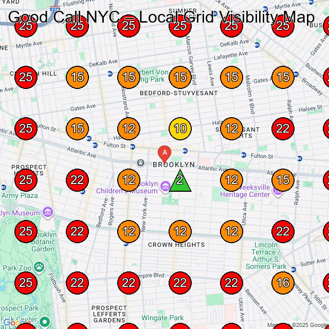 Good Call NYC GeoGrid visibility map for Legal Services in Brooklyn